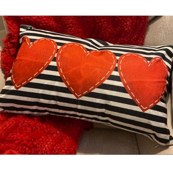 Valentines Day Throw Pillow Covers 2 Decorative Cases Striped Red Heart Decor - Picture 1 of 7